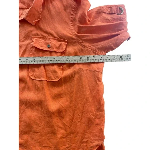 Lauren Ralph Lauren Women's Orange 100% Linen Button Up Long Sleeve Shirt 3X - Picture 4 of 6